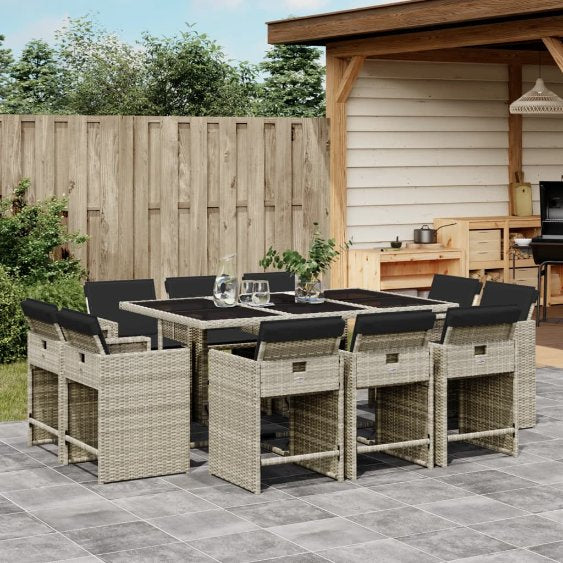 9-tlg. Garten-Essgruppe mit Kissen Schwarz Poly Rattan