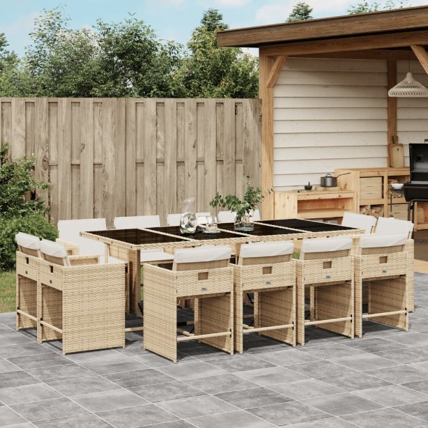 9-tlg. Garten-Essgruppe mit Kissen Schwarz Poly Rattan
