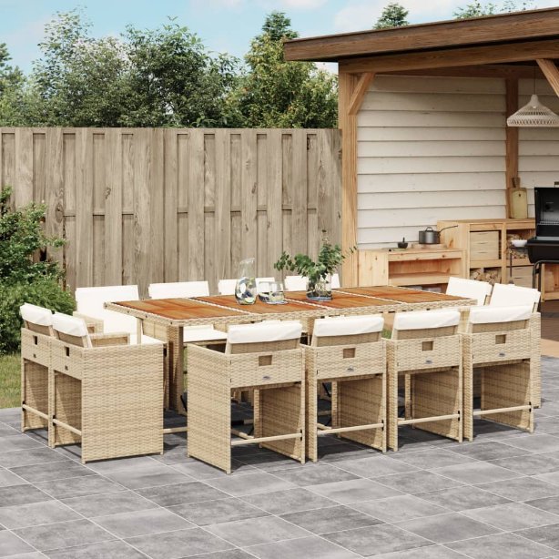 9-tlg. Garten-Essgruppe mit Kissen Schwarz Poly Rattan