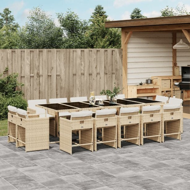 9-tlg. Garten-Essgruppe mit Kissen Schwarz Poly Rattan