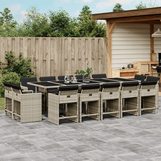 9-tlg. Garten-Essgruppe mit Kissen Schwarz Poly Rattan