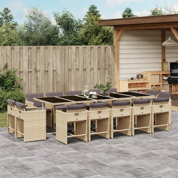 9-tlg. Garten-Essgruppe mit Kissen Schwarz Poly Rattan