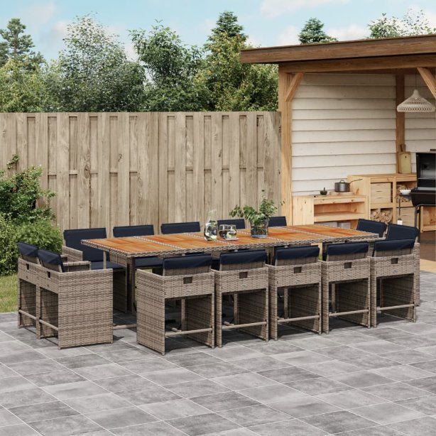 9-tlg. Garten-Essgruppe mit Kissen Schwarz Poly Rattan