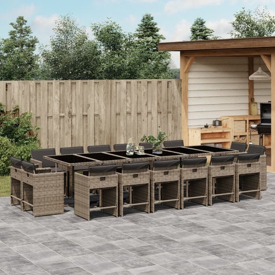 9-tlg. Garten-Essgruppe mit Kissen Schwarz Poly Rattan