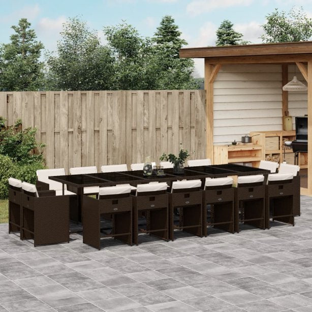 9-tlg. Garten-Essgruppe mit Kissen Schwarz Poly Rattan