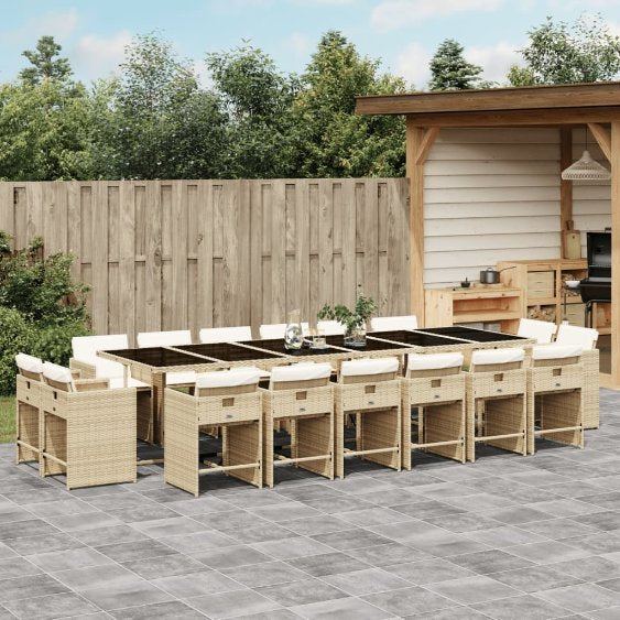 9-tlg. Garten-Essgruppe mit Kissen Schwarz Poly Rattan