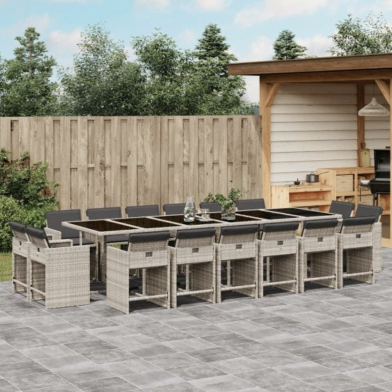 9-tlg. Garten-Essgruppe mit Kissen Schwarz Poly Rattan