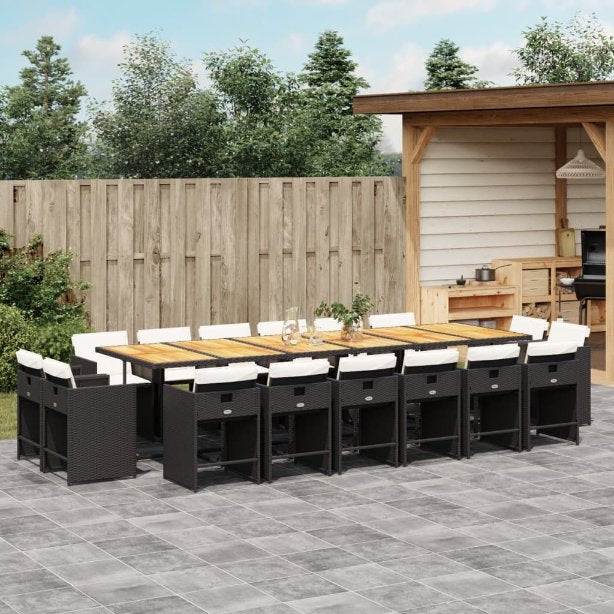 9-tlg. Garten-Essgruppe mit Kissen Schwarz Poly Rattan
