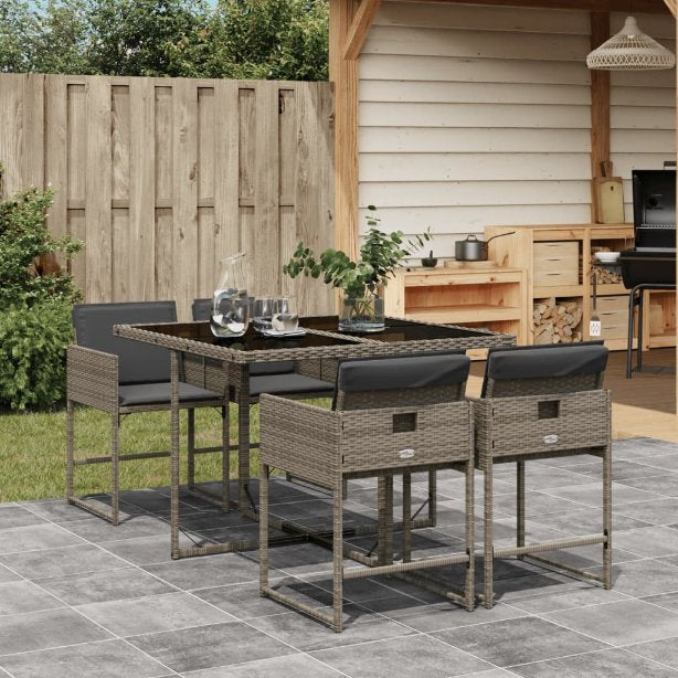 5-tlg. Garten-Essgruppe mit Kissen Schwarz Poly Rattan