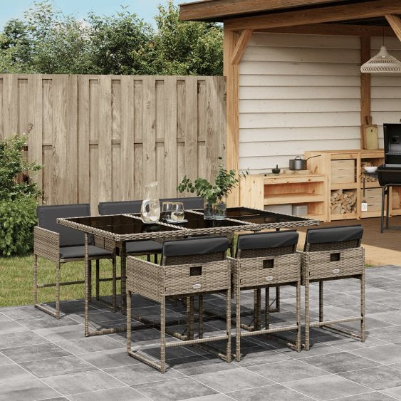 5-tlg. Garten-Essgruppe mit Kissen Schwarz Poly Rattan