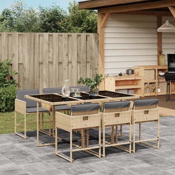 5-tlg. Garten-Essgruppe mit Kissen Schwarz Poly Rattan