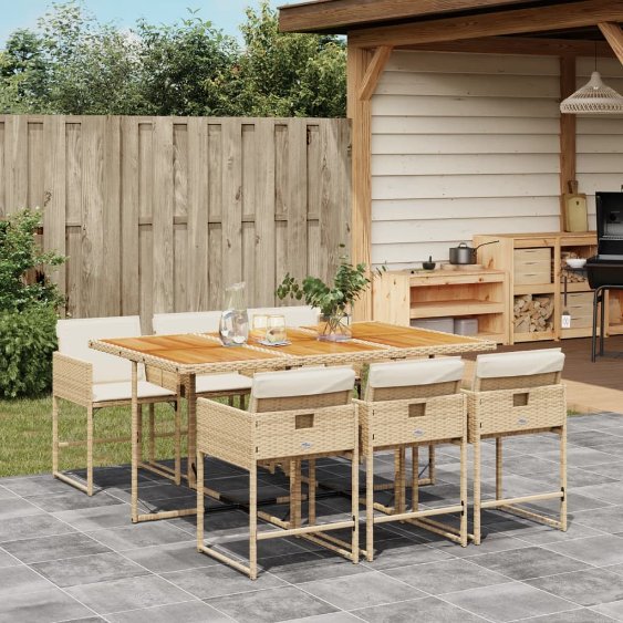 5-tlg. Garten-Essgruppe mit Kissen Schwarz Poly Rattan