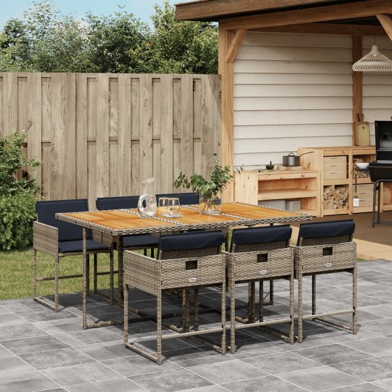 5-teiliges Garten-Ess-Set mit Kissen, grau, Polyrattan