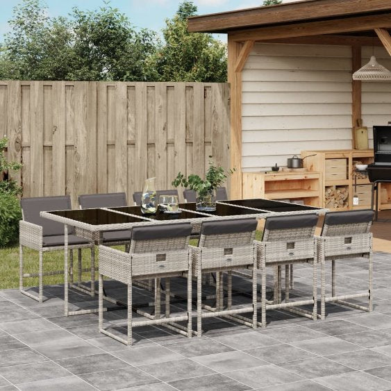 5-tlg. Garten-Essgruppe mit Kissen Schwarz Poly Rattan