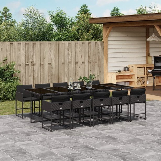5-tlg. Garten-Essgruppe mit Kissen Schwarz Poly Rattan