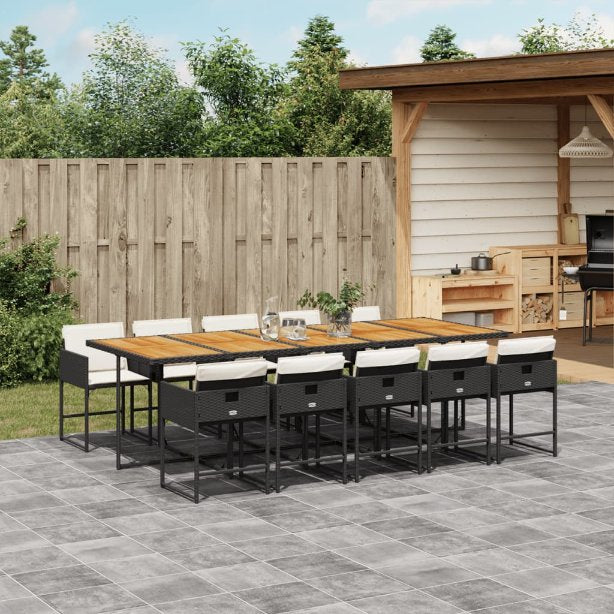 5-tlg. Garten-Essgruppe mit Kissen Schwarz Poly Rattan