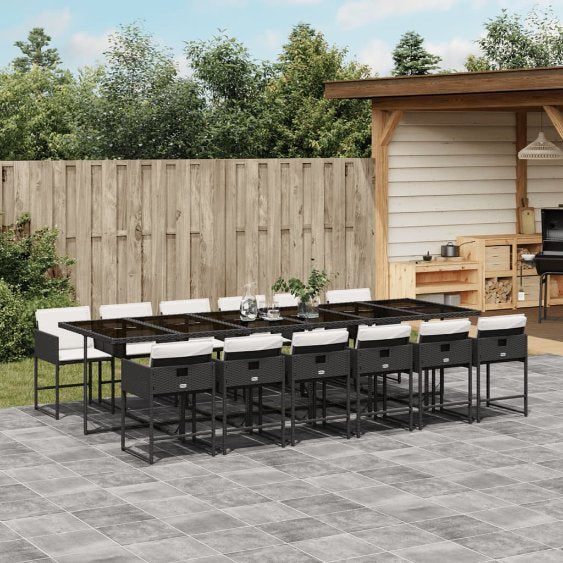 5-tlg. Garten-Essgruppe mit Kissen Schwarz Poly Rattan