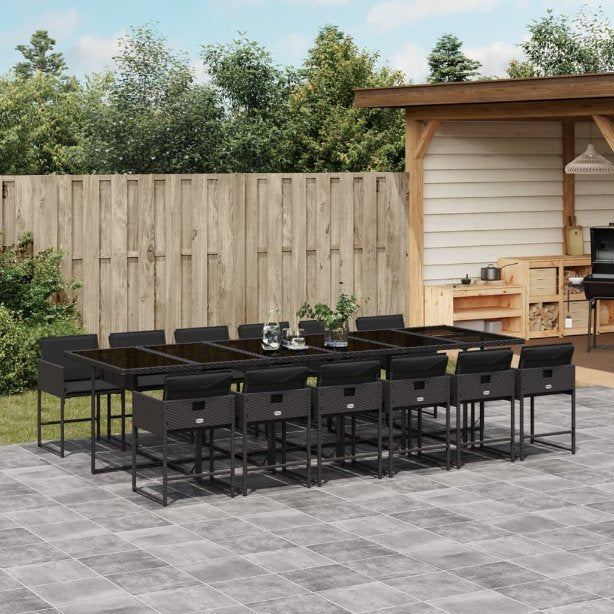 5-tlg. Garten-Essgruppe mit Kissen Schwarz Poly Rattan