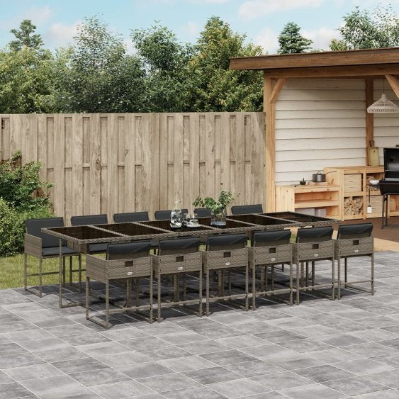 5-tlg. Garten-Essgruppe mit Kissen Schwarz Poly Rattan