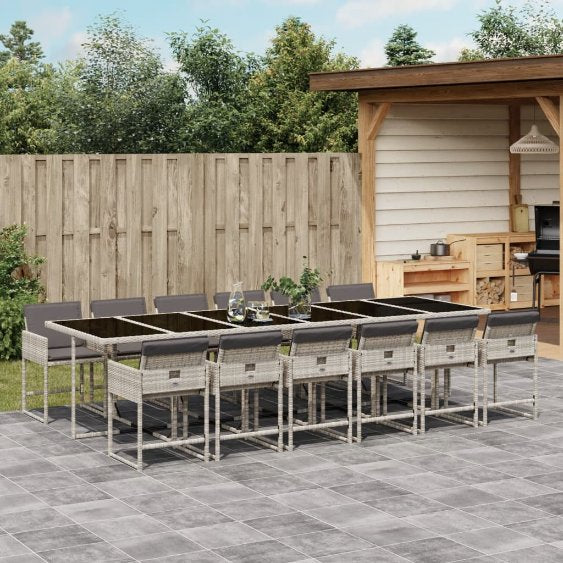 5-tlg. Garten-Essgruppe mit Kissen Schwarz Poly Rattan