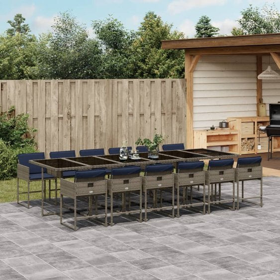5-teiliges Garten-Ess-Set mit Kissen, grau, Polyrattan