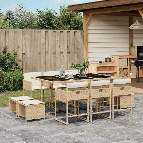 9-tlg. Garten-Essgruppe mit Kissen Schwarz Poly Rattan