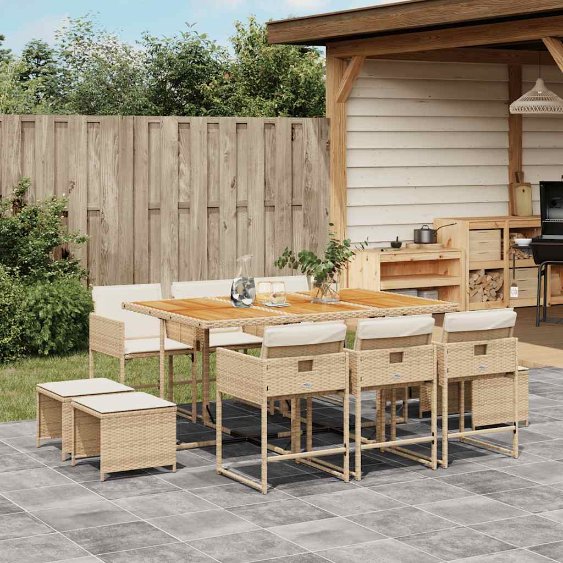 9-tlg. Garten-Essgruppe mit Kissen Schwarz Poly Rattan