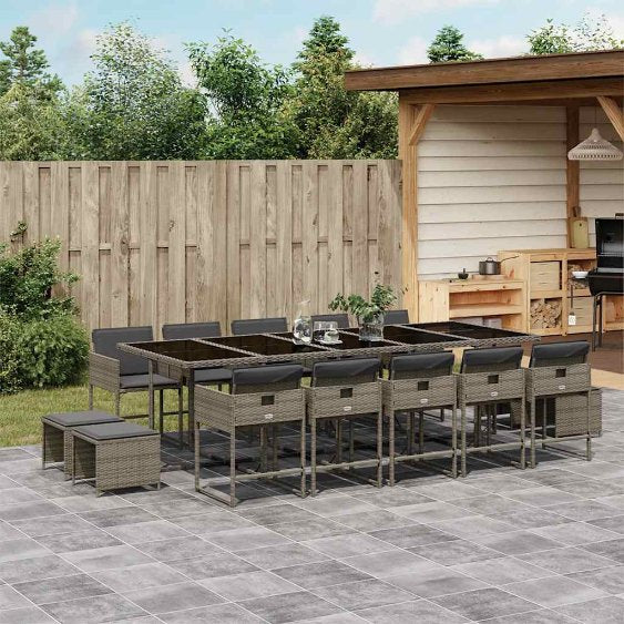 9-tlg. Garten-Essgruppe mit Kissen Schwarz Poly Rattan