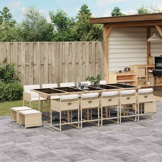 9-tlg. Garten-Essgruppe mit Kissen Schwarz Poly Rattan