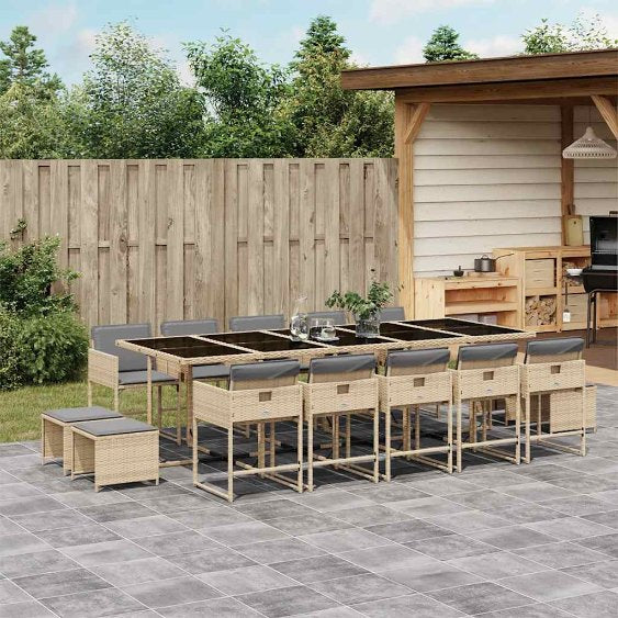 9-tlg. Garten-Essgruppe mit Kissen Schwarz Poly Rattan