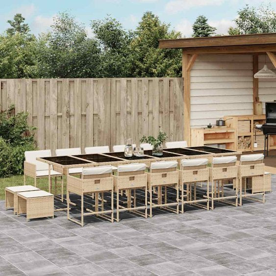 9-tlg. Garten-Essgruppe mit Kissen Schwarz Poly Rattan
