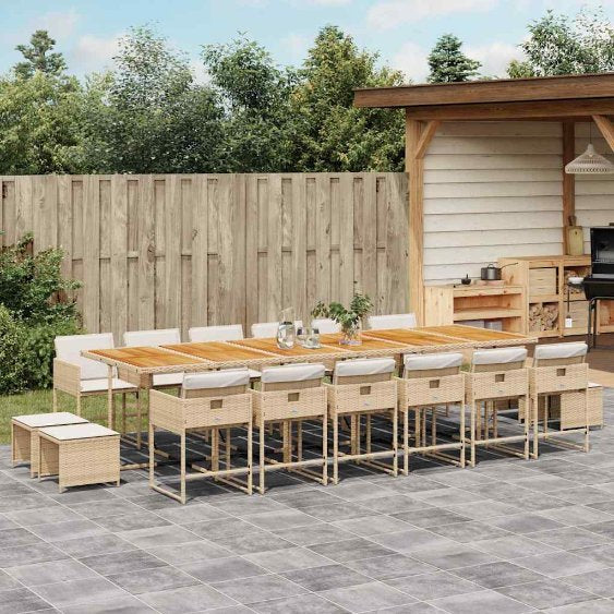 9-tlg. Garten-Essgruppe mit Kissen Schwarz Poly Rattan