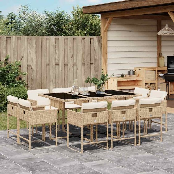9-tlg. Garten-Essgruppe mit Kissen Schwarz Poly Rattan