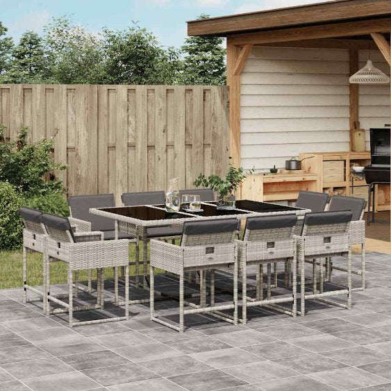 9-tlg. Garten-Essgruppe mit Kissen Schwarz Poly Rattan