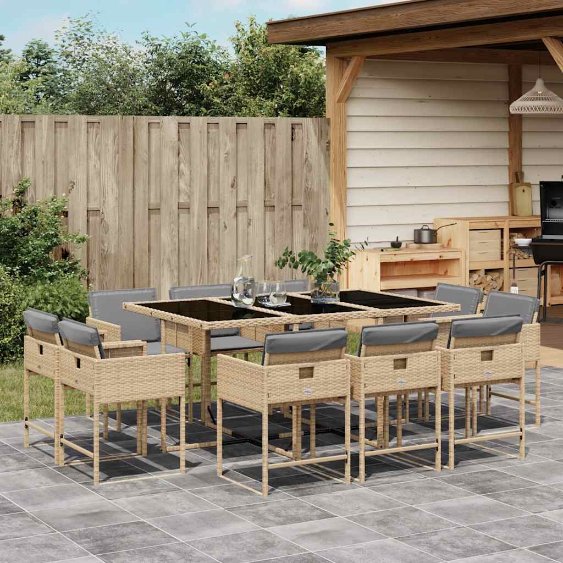 9-tlg. Garten-Essgruppe mit Kissen Schwarz Poly Rattan