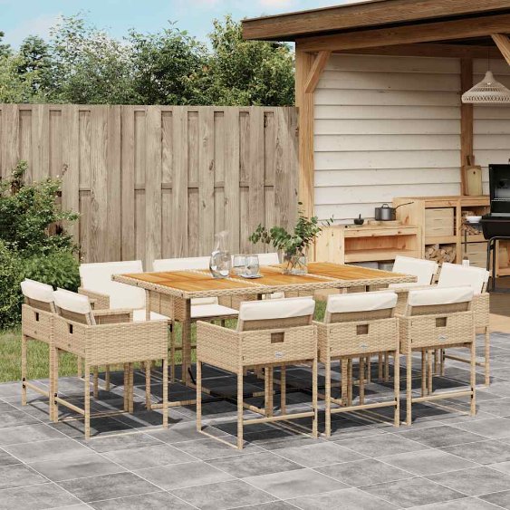 9-tlg. Garten-Essgruppe mit Kissen Schwarz Poly Rattan