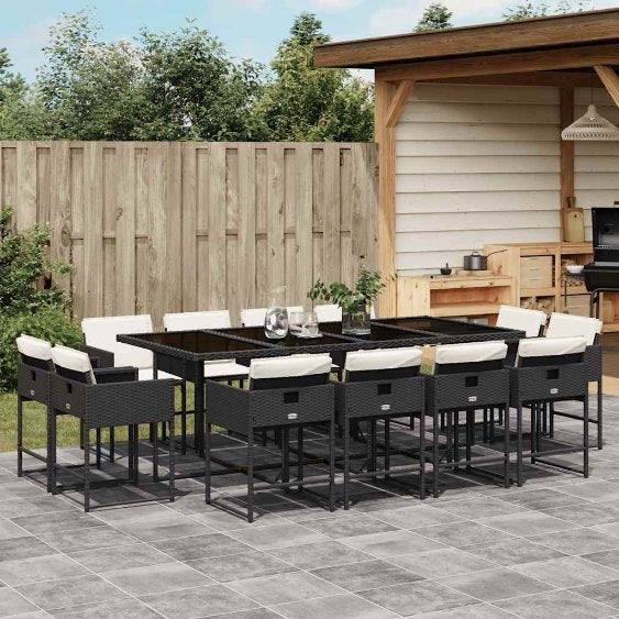 9-tlg. Garten-Essgruppe mit Kissen Schwarz Poly Rattan