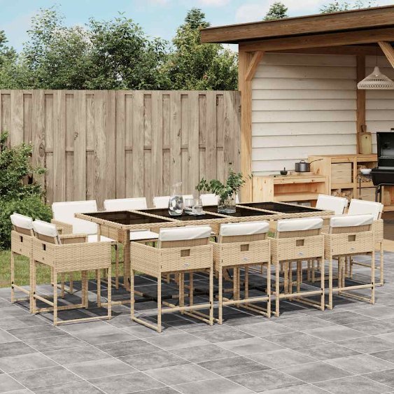 9-tlg. Garten-Essgruppe mit Kissen Schwarz Poly Rattan