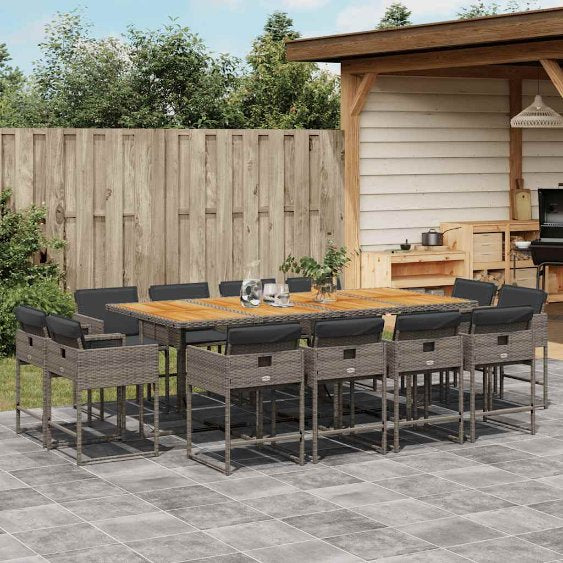 9-tlg. Garten-Essgruppe mit Kissen Schwarz Poly Rattan