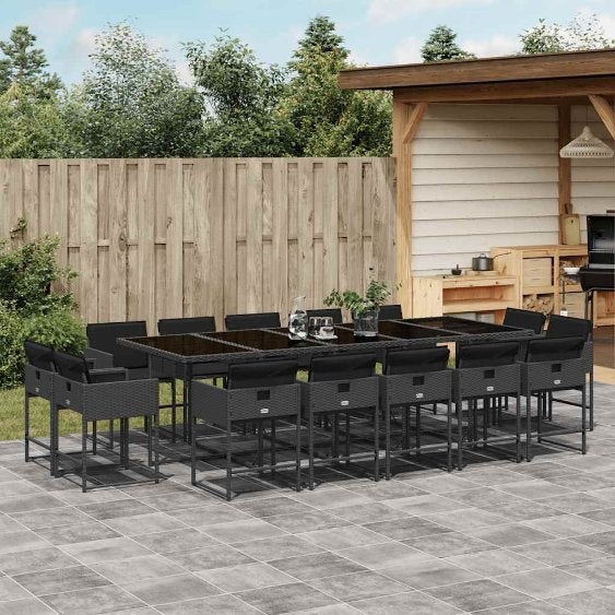 9-tlg. Garten-Essgruppe mit Kissen Schwarz Poly Rattan