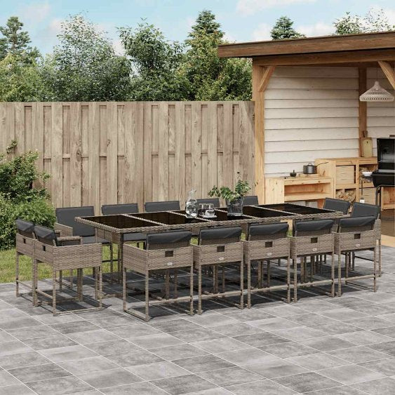 9-tlg. Garten-Essgruppe mit Kissen Schwarz Poly Rattan