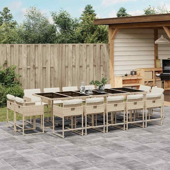 9-tlg. Garten-Essgruppe mit Kissen Schwarz Poly Rattan