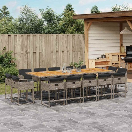 9-tlg. Garten-Essgruppe mit Kissen Schwarz Poly Rattan