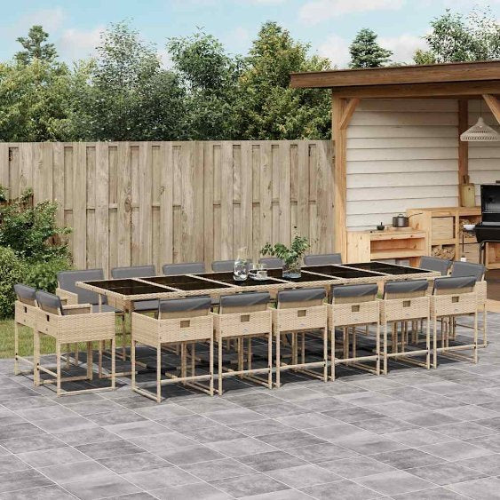 9-tlg. Garten-Essgruppe mit Kissen Schwarz Poly Rattan