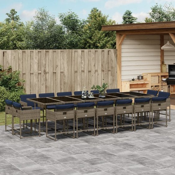 9-teiliges Garten-Ess-Set mit Kissen, grau, Polyrattan