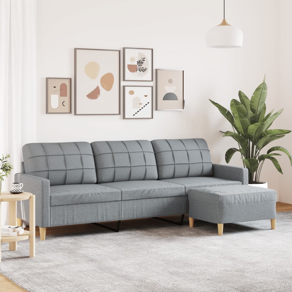 3-Sitzer-Sofa mit Hocker Hellgrau 180 cm Stoff