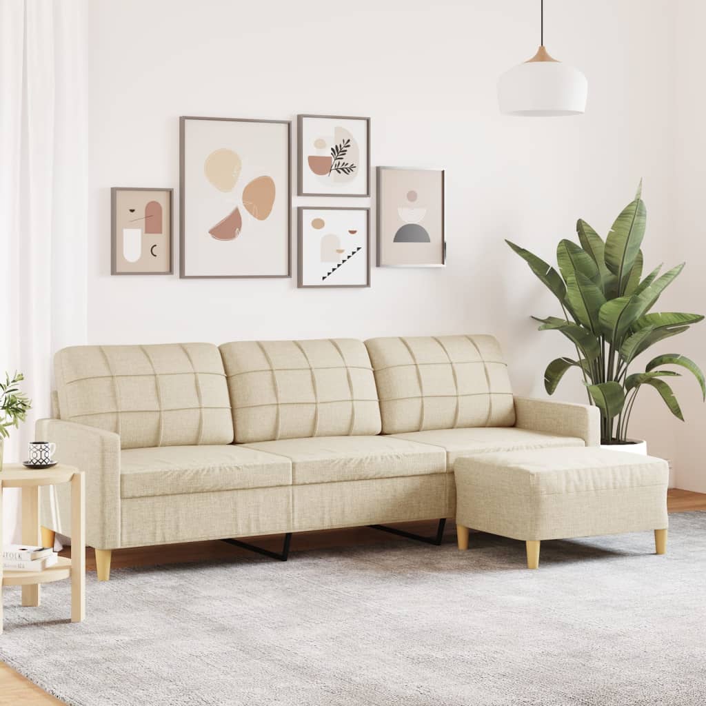 3-Sitzer-Sofa mit Hocker Hellgrau 180 cm Stoff