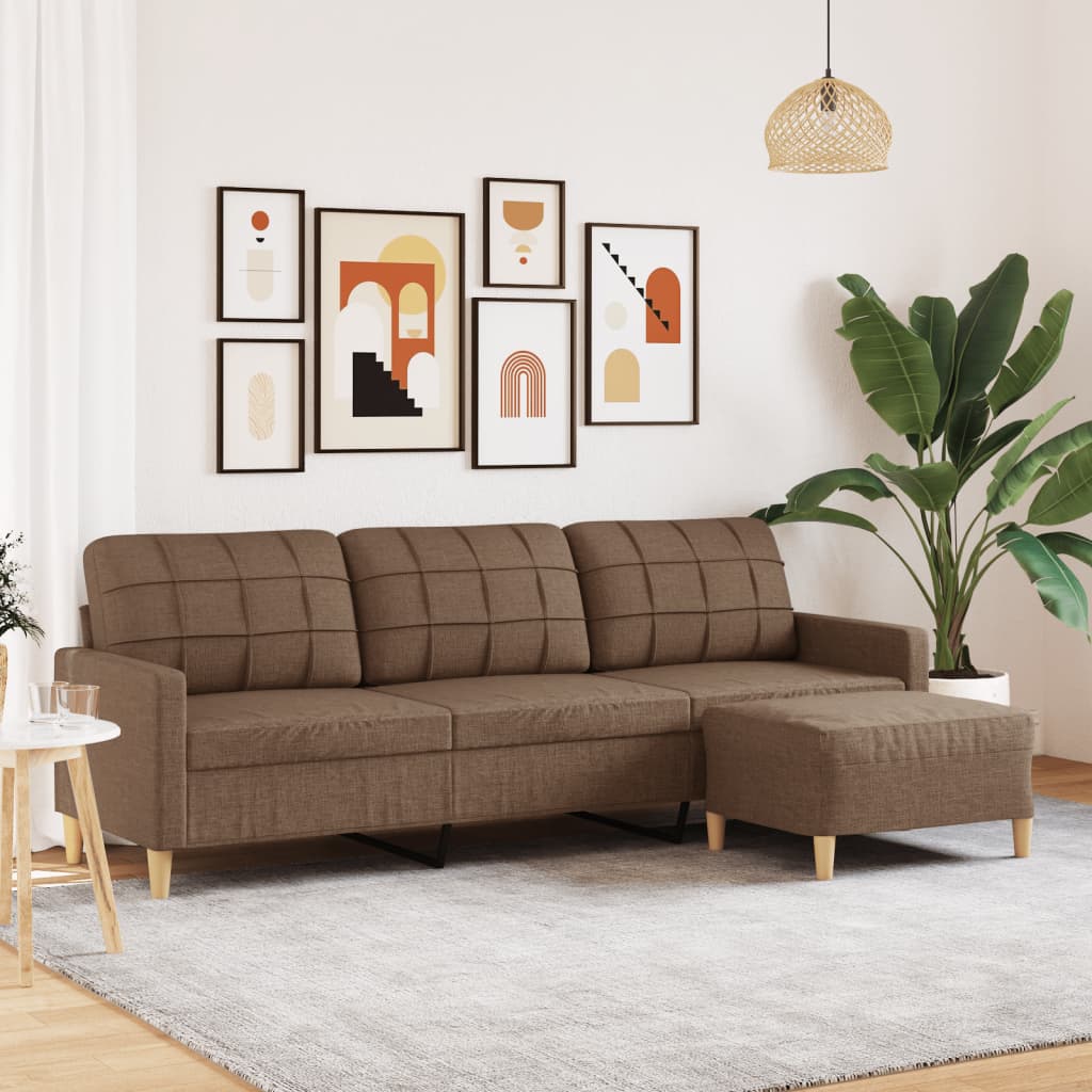 3-Sitzer-Sofa mit Hocker Hellgrau 180 cm Stoff