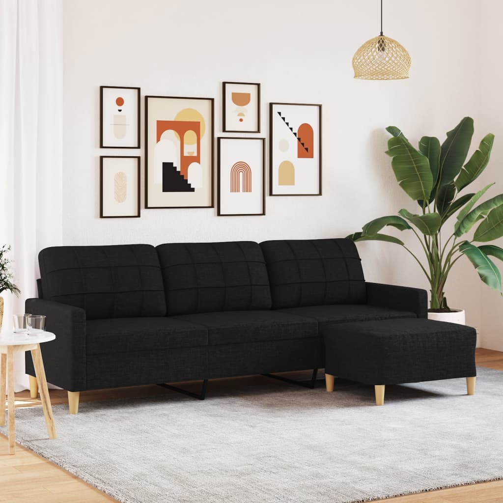 vidaXL 3-Sitzer-Sofa mit Hocker Hellgrau 180 cm Stoff