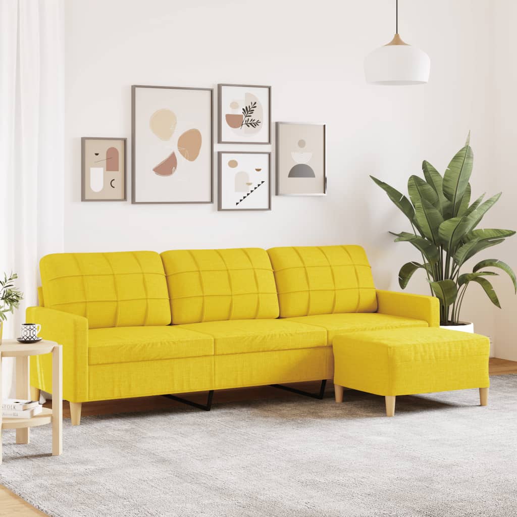 3-Sitzer-Sofa mit Hocker Hellgrau 180 cm Stoff